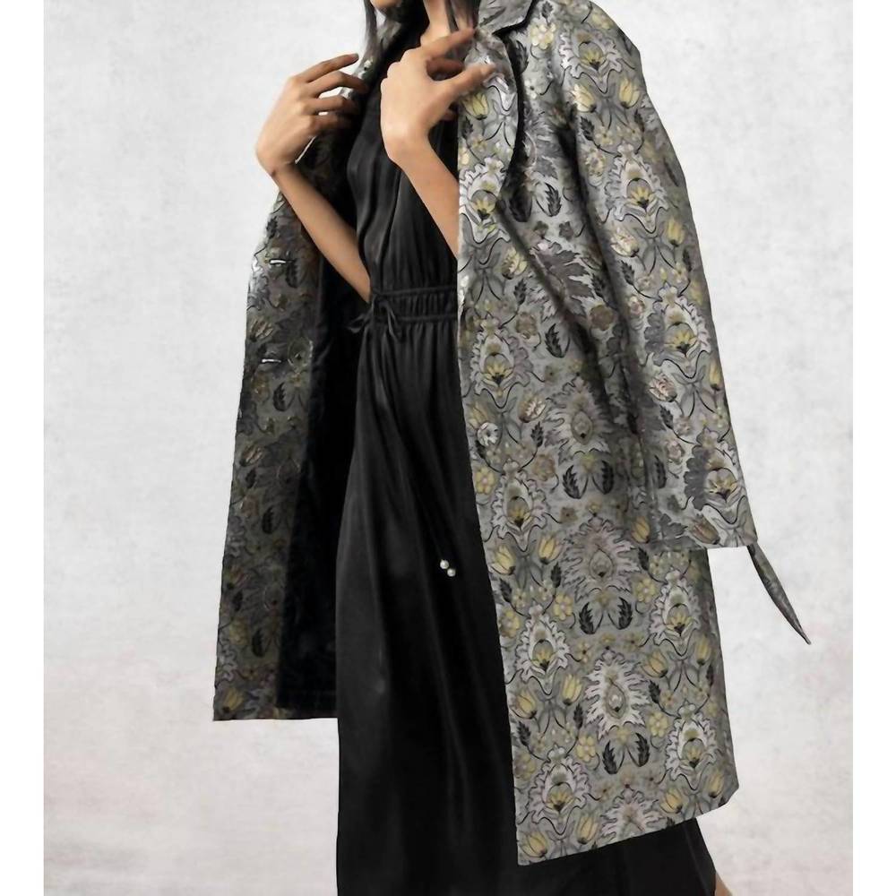 Chic Silver Floral Trench Coat - Picture 2 of 2